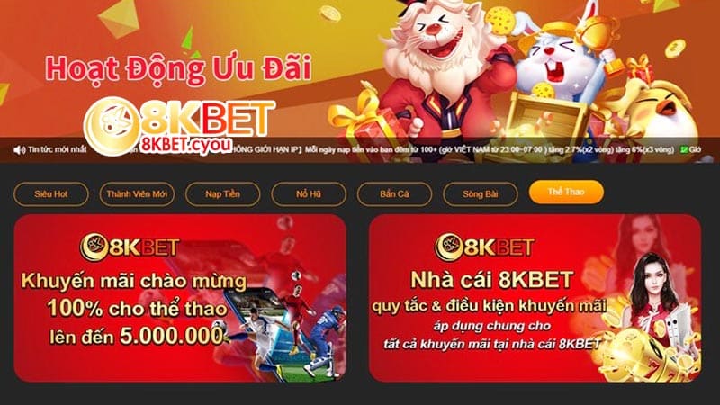 Nhiều chương trình ưu đãi hấp dẫn tại 8kbet